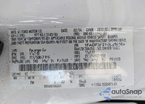 2016 Ford Focus Se z USA, uszkodzony, nr VIN 1FADP3F21GL286169